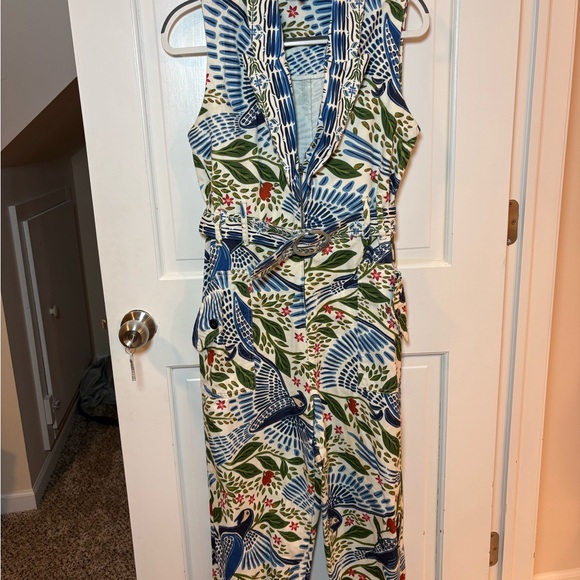 FARM Rio Sleeveless V-Neck Printed Jumpsuit in Blue, Green & Red - Picture 2 of 8